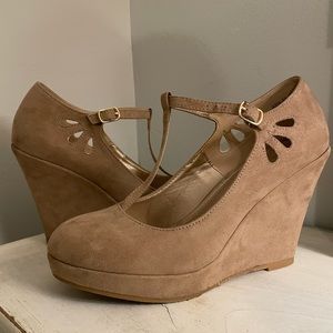 Dream Pairs Women Nude Suede Wedge Heel Platform Shoes